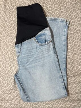 Target Women's High-Rise Light Blue Maternity Jeans with Black Belly Panel